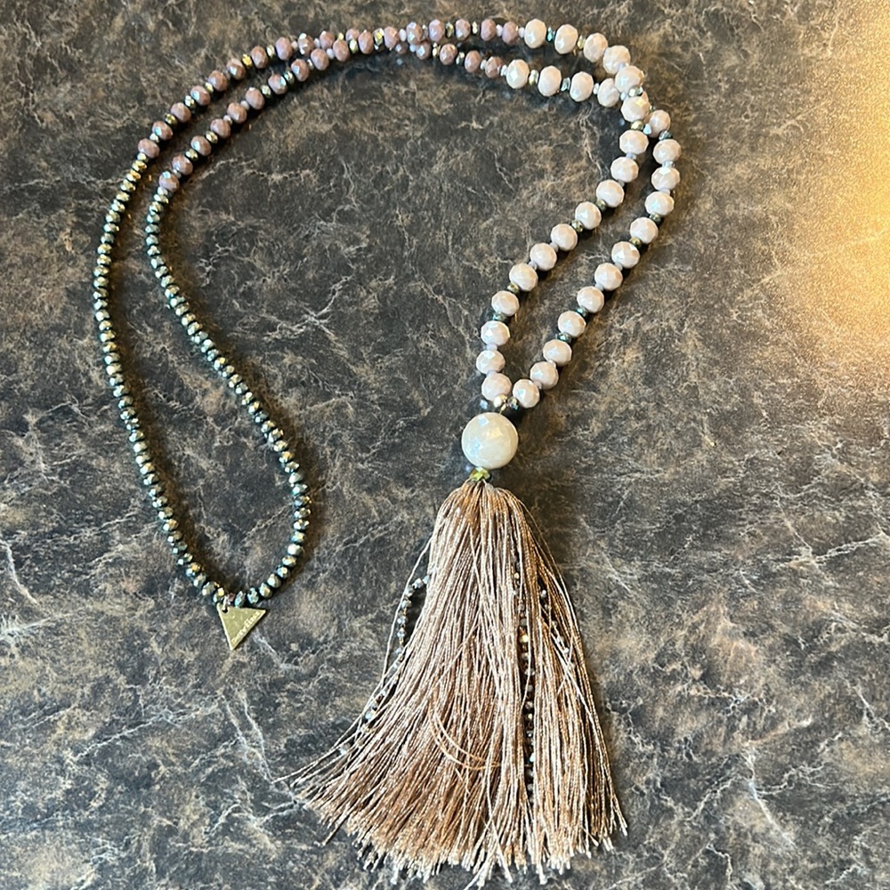 Anthropologie Serefina moonstone tassel necklace.